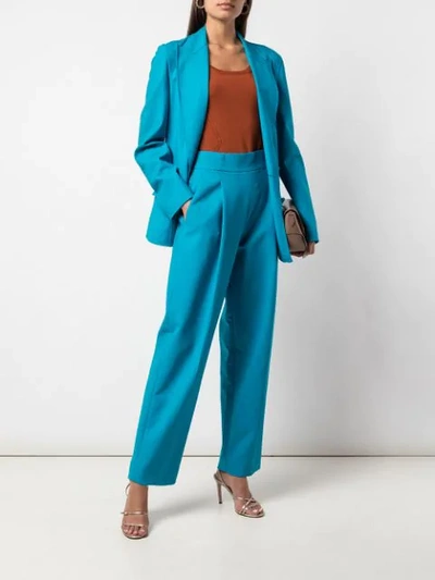 Shop Oscar De La Renta Straight Leg Trousers In Blue