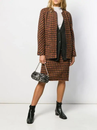 Pre-owned Valentino 1980's Checked Skirt Suit In Orange