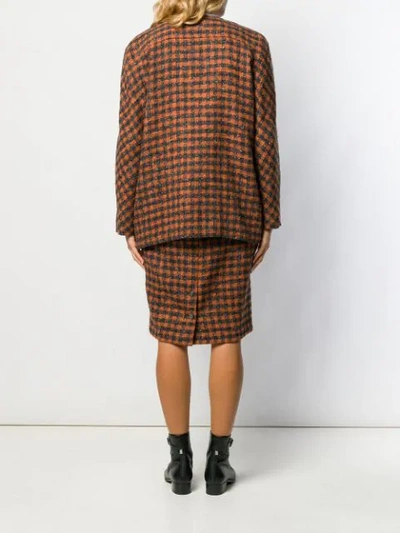 Pre-owned Valentino 1980's Checked Skirt Suit In Orange