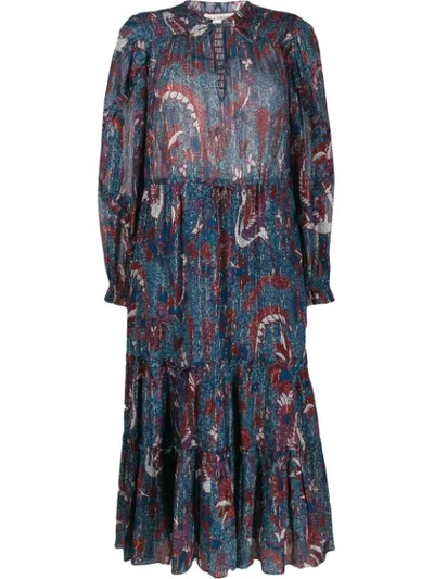 Shop Ulla Johnson Lurex Print Midi Dress In Blue
