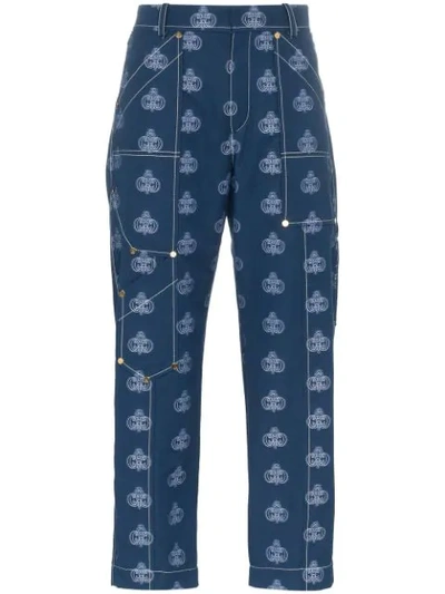 Shop Chloé Printed Emblem Trousers In Blue