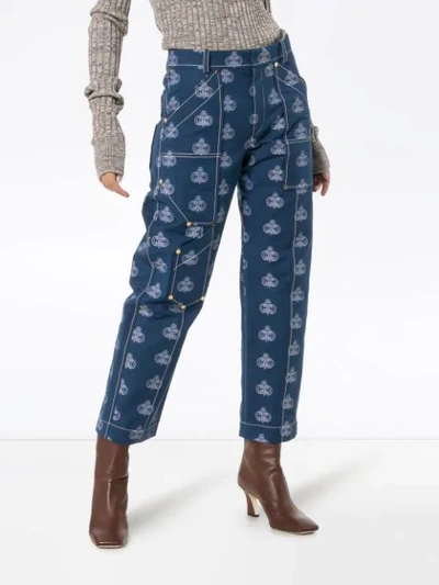 Shop Chloé Printed Emblem Trousers In Blue