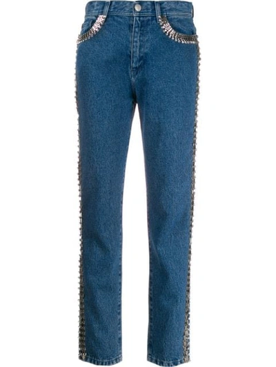 Shop Christopher Kane Embellished Side-stripe Jeans In Blue