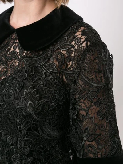 Shop Dolce & Gabbana Lace Detail Collared Dress In Black