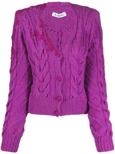 Shop Almaz Velvet Detail Cardigan In Purple