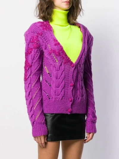 Shop Almaz Velvet Detail Cardigan In Purple