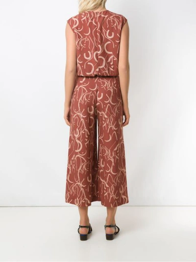 Shop Andrea Marques Printed Cropped Jumpsuit In Brown