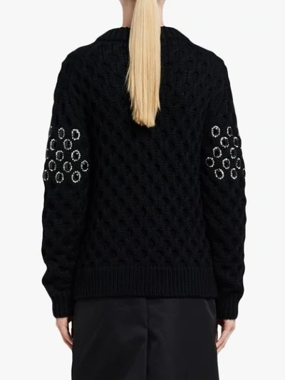 Shop Prada Rhinestone Embellished Crochet Cardigan - Black