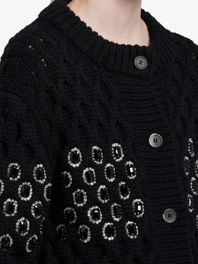 Shop Prada Rhinestone Embellished Crochet Cardigan - Black