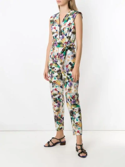 Shop Andrea Marques Tie Waist Printed Jumpsuit In Multicolour