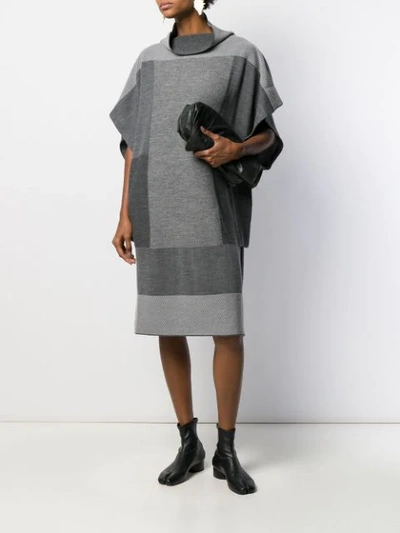 Shop Issey Miyake Patchwork Poncho Dress In Grey