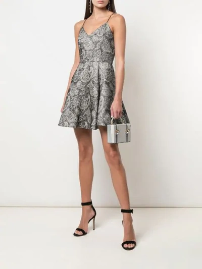 Shop Alice And Olivia Anette Paisley Pattern Flared Mini Dress In Silver