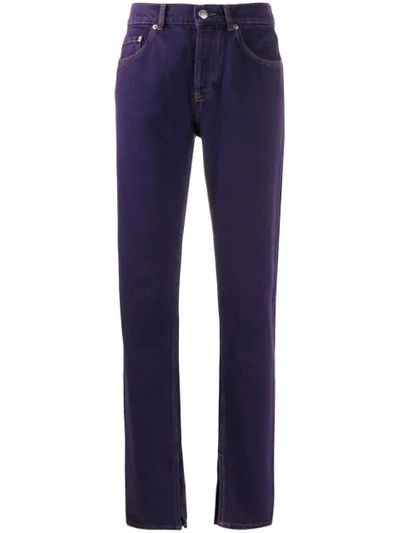 Shop Ganni Mid Rise Ankle Slit Jeans In Purple