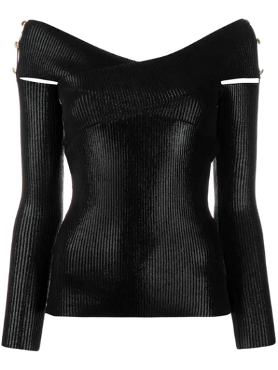 Shop Versace Jeans Couture Knitted Bardot Top In Black