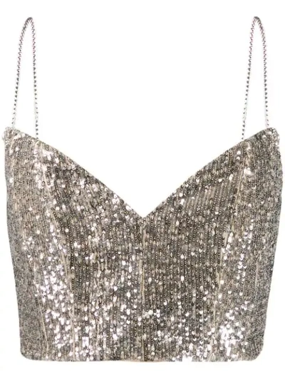 Shop Magda Butrym Beagle Sequin Cropped Top In Silver