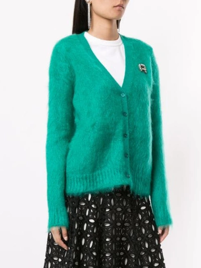Shop Rochas Embellished Knitted Cardigan In Green