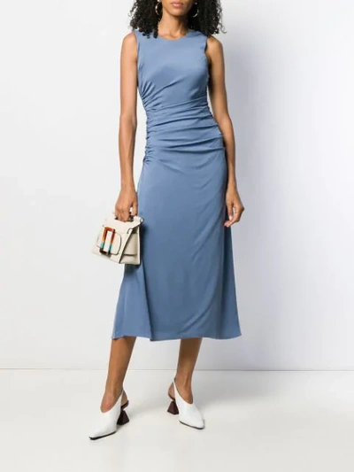 Shop Theory Sleeveless Ruched Flared Dress In Blue