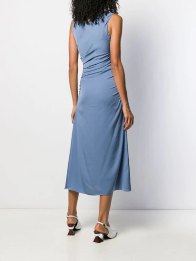 Shop Theory Sleeveless Ruched Flared Dress In Blue