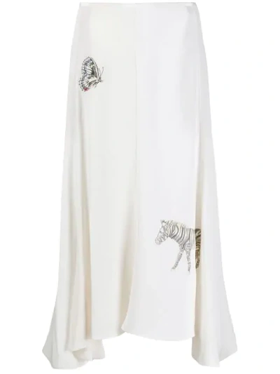 Shop Stella Mccartney Animal-embroidered Midi-skirt In White