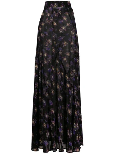 Shop Ganni Long Floral Skirt In Black