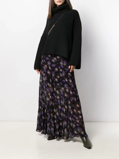 Shop Ganni Long Floral Skirt In Black