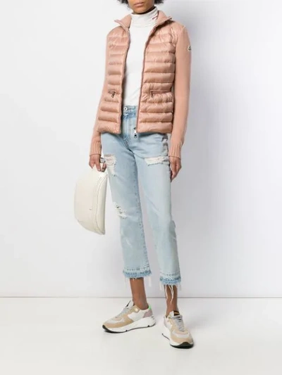 Shop Moncler Padded Panel Knitted Jacket In Pink
