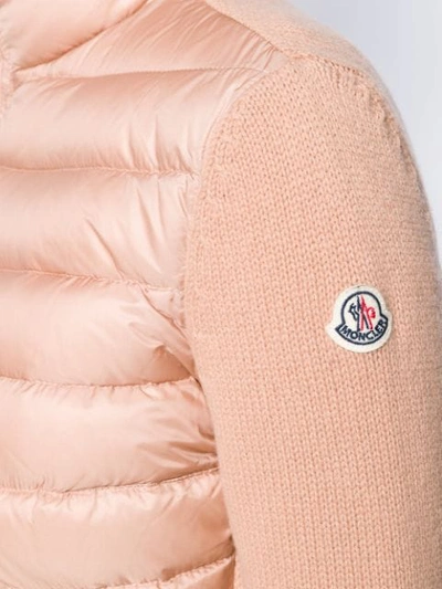 Shop Moncler Padded Panel Knitted Jacket In Pink