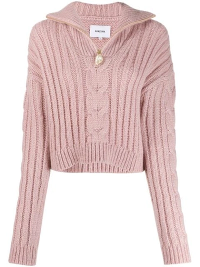 Shop Nanushka Cropped Cable Knit Jumper In Pink