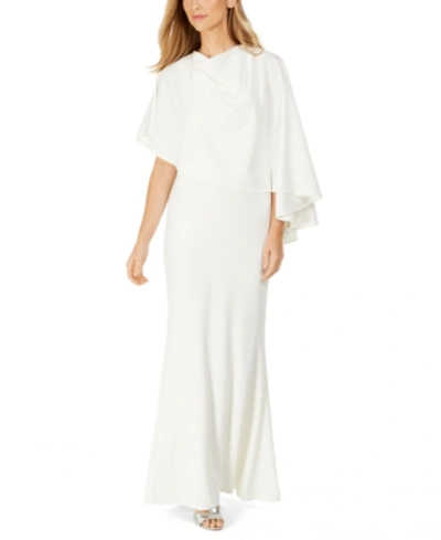 Shop Calvin Klein Draped Capelet Gown In Ivory