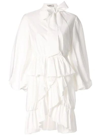 Shop Goen J Alex Gathered-ruffle Wrap Dress In White