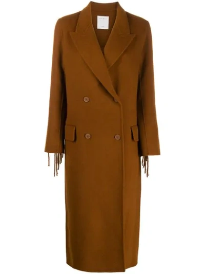 Shop Sandro Fringed Double-breasted Coat In Brown