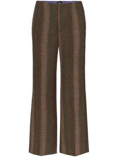 Shop Asai Striped Wool Trousers In Green