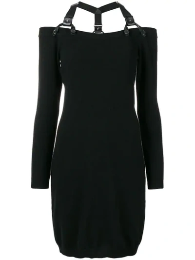 Shop Moschino Shoulder Strap Mini Dress In Black