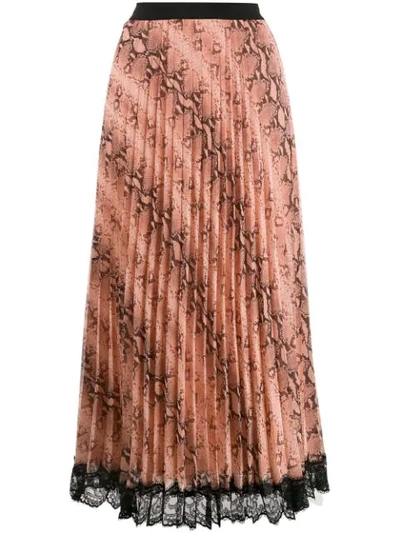 Shop Twinset Snake Print Pleated Skirt In Neutrals