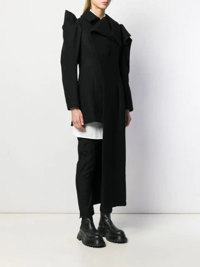 Shop Yohji Yamamoto Asymmetric Folded Coat In Black