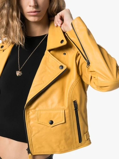 Shop Lot Lthr Isabella Grained-leather Biker Jacket In Yellow