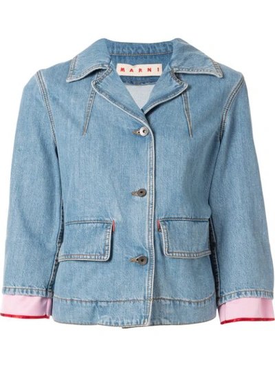 Shop Marni Cropped Buttoned Denim Jacket In Blue