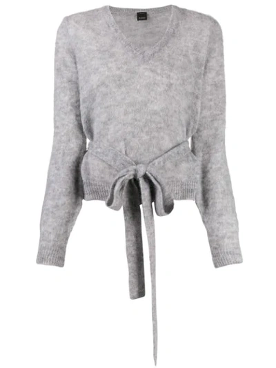 Shop Pinko Tie Waist Sweater In Grey