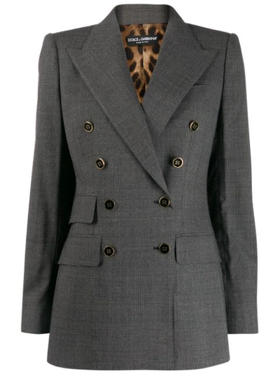 Shop Dolce & Gabbana Checked Double-breasted Blazer In Grey