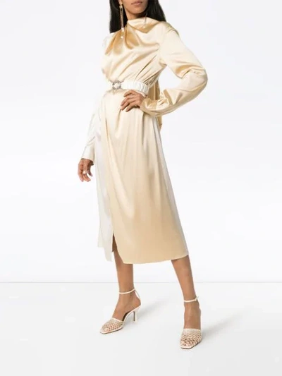 Shop Bottega Veneta Draped Belted Midi-dress In Neutrals