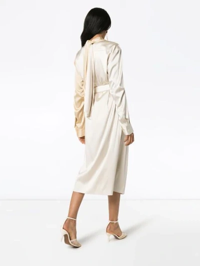 Shop Bottega Veneta Draped Belted Midi-dress In Neutrals