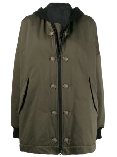 Shop Yohji Yamamoto Contrast Hood Coat In Green