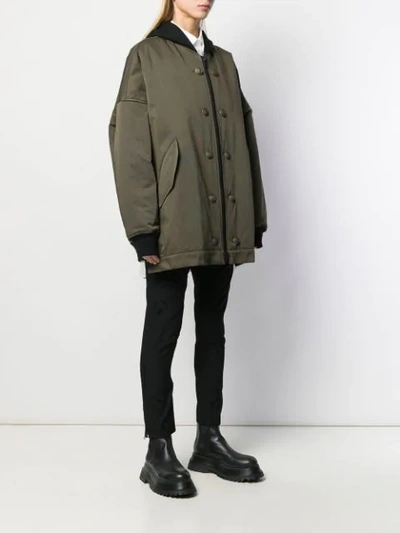 Shop Yohji Yamamoto Contrast Hood Coat In Green