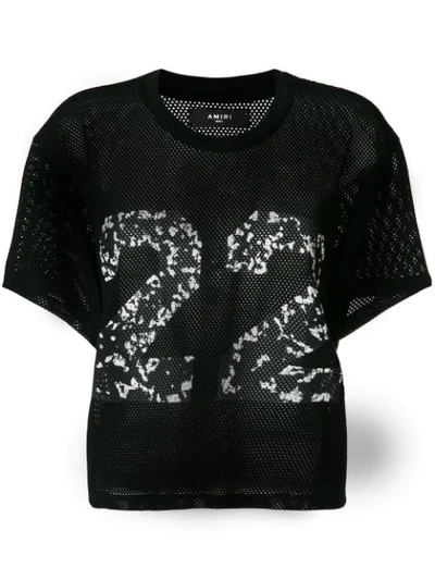 Shop Amiri 22 Embroidered Net Top In Black