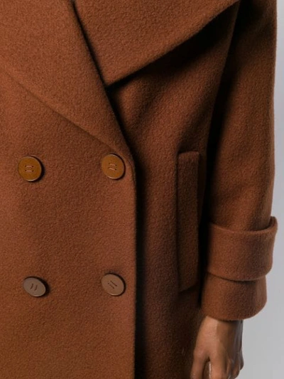 Shop Tela Textured Boxy Double-breasted Coat In Brown