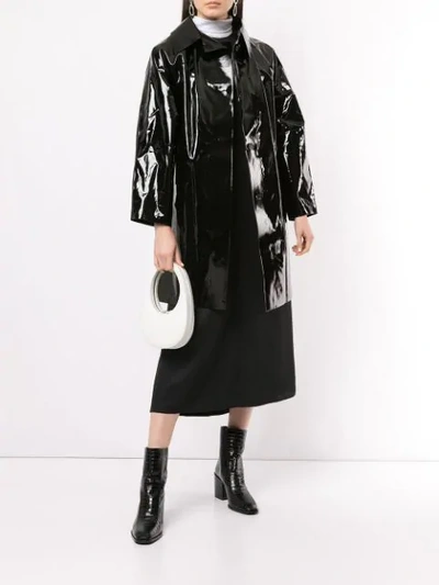 Shop Kassl Editions Above The Knee Lacquered Coat In Black