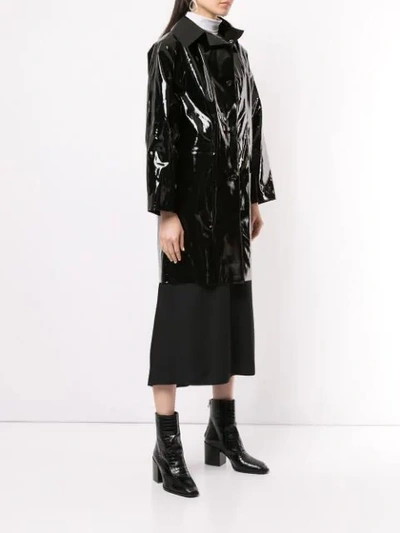 Shop Kassl Editions Above The Knee Lacquered Coat In Black