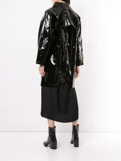 Shop Kassl Editions Above The Knee Lacquered Coat In Black