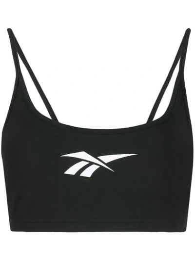 Shop Reebok Vector Logo Print Sports Bra In Black