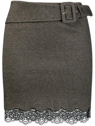 Shop Patrizia Pepe Lace Detailing Mini Skirt In Fisc Black/greige